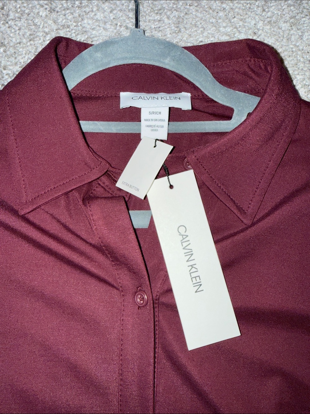 Calvin Klein Long Sleeve Maxi Shirt Dress in Burgundy